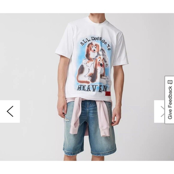 Urban Outfitters CHNGE Exclusive Shirt Sz L All Dogs Go To Heaven Airbrush - Picture 1 of 11